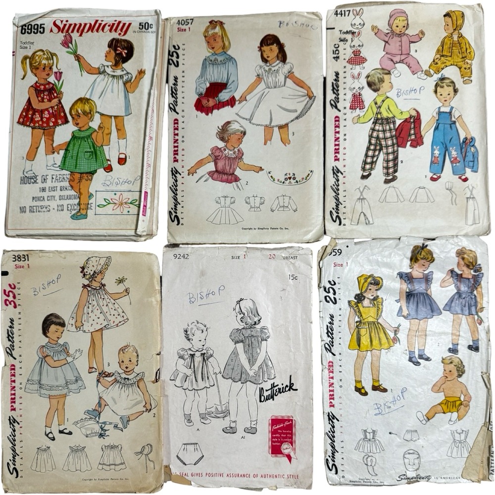 Simplicity Butterick Vintage Toddler Sewing Patterns Lot 6 Size 1 1940 & 50s Cut